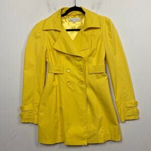 New York & Company Women's Yellow Trench Rain Coat Hood Size Small